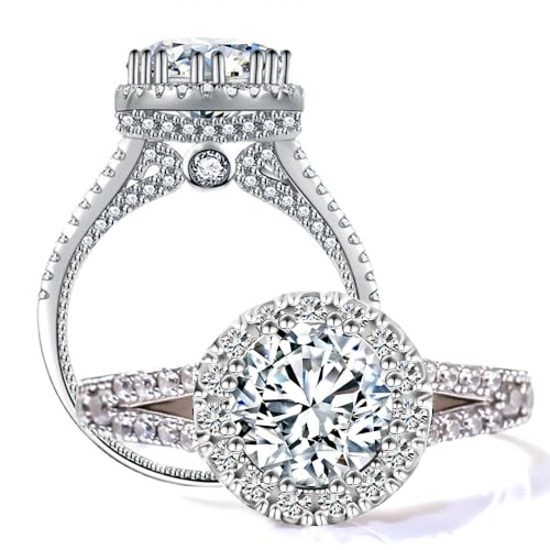 2CT Moissanite Eternal Ring Jewelry S925 Silver Plated 18K White Gold Wedding Promise Rings Gift