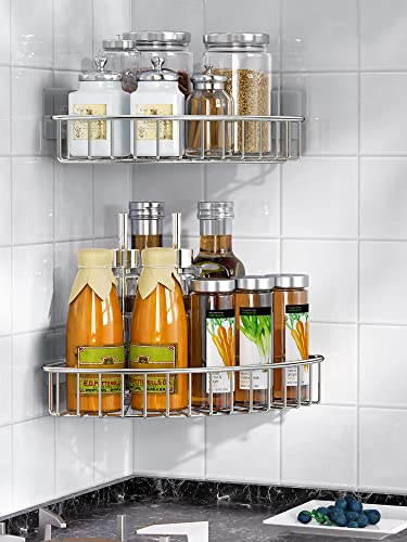 Image of SMARTAKE 2-Pack Corner Shower Caddy, SUS304 Stainless Steel, Wall Mounted Bathroom Shelf with Adhesive, Storage Organizer for Toilet, Dorm and Kitchen (Silver)