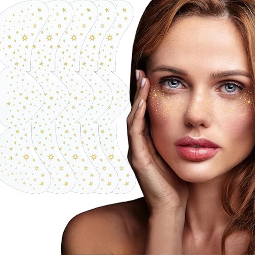 5 PCS Glitter Metallic Freckle Tattoos Face Glitter Freckles Patches for WomenFestival Makeup Rave Accessories Shine SpecklesFace Stickers Gold Temporary Transfer Fake Tattoos(Gold)