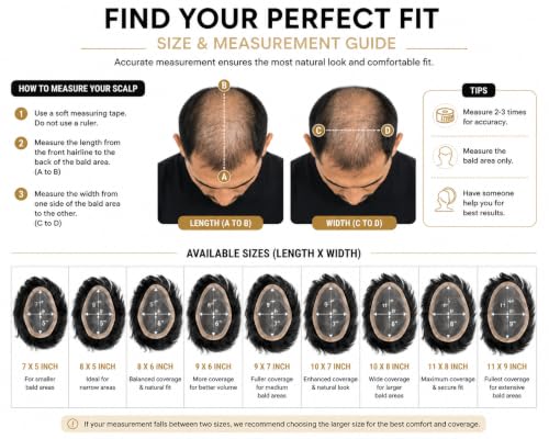 Image of Euphoria PREMIUM MONO Hair Patch for Men | 100% Natural Human Toupee | Durable PU Border System | Non-Surgical Replacement Wig | Install with Tape, Clips or Glue | (Black, 10x7)