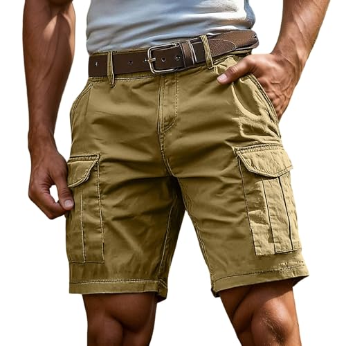 Pantalones Cortos Hombre Verano Casuales Exteriores Cómodos Transpirables Tela Ligera Ajuste Relajado Cintura Elástica (Khaki, S) c7
