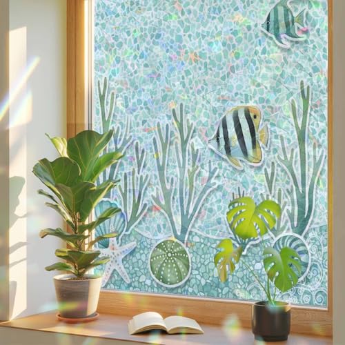 Película decorativa de privacidad para ventana con diseño turquesa miniatura 1