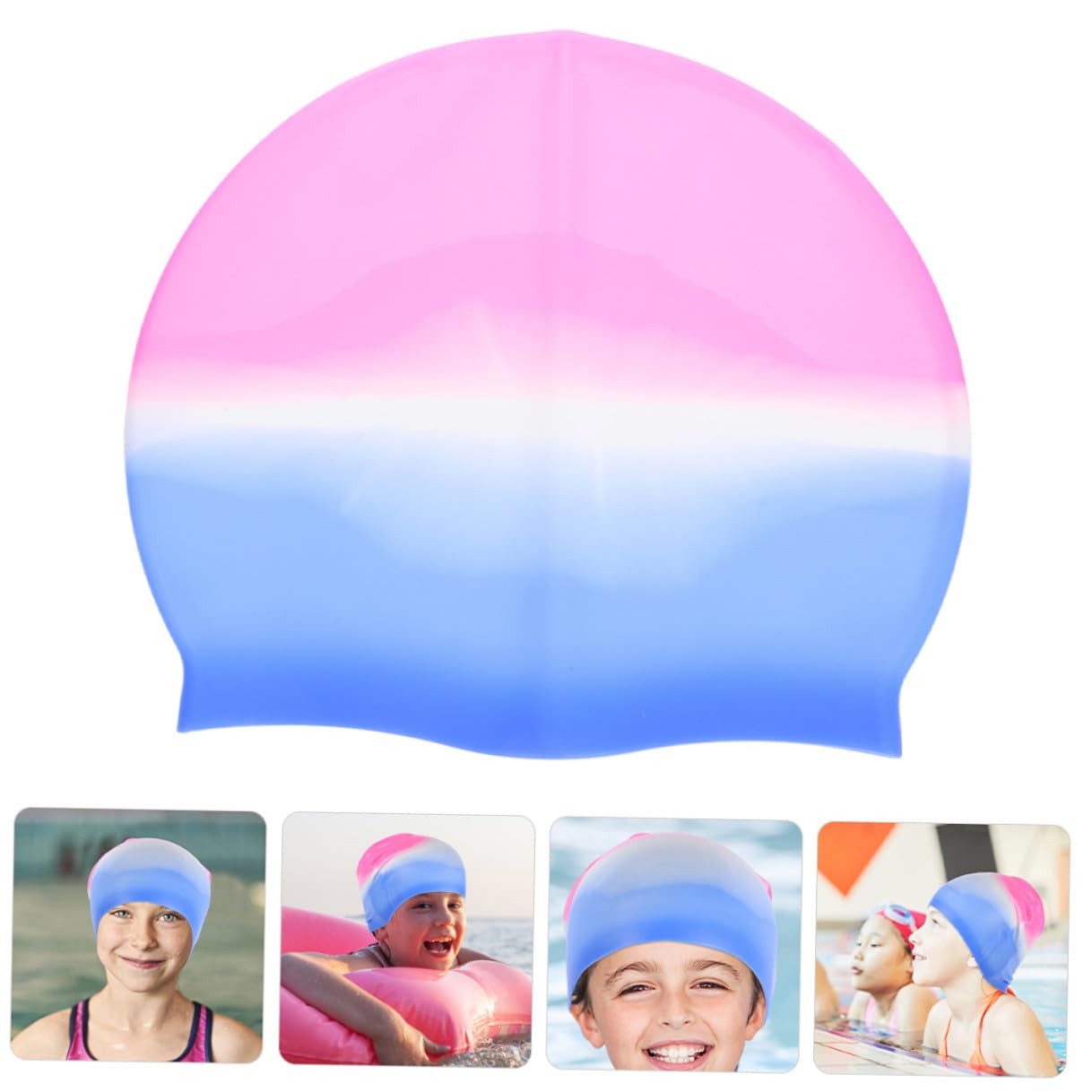 HANABASS 10 Cuffia in Silicone Elasticizzata per Donne Cappello Piscina Antiscivolo Copricapo per Lunghi e Rosa e Blu Sfumato