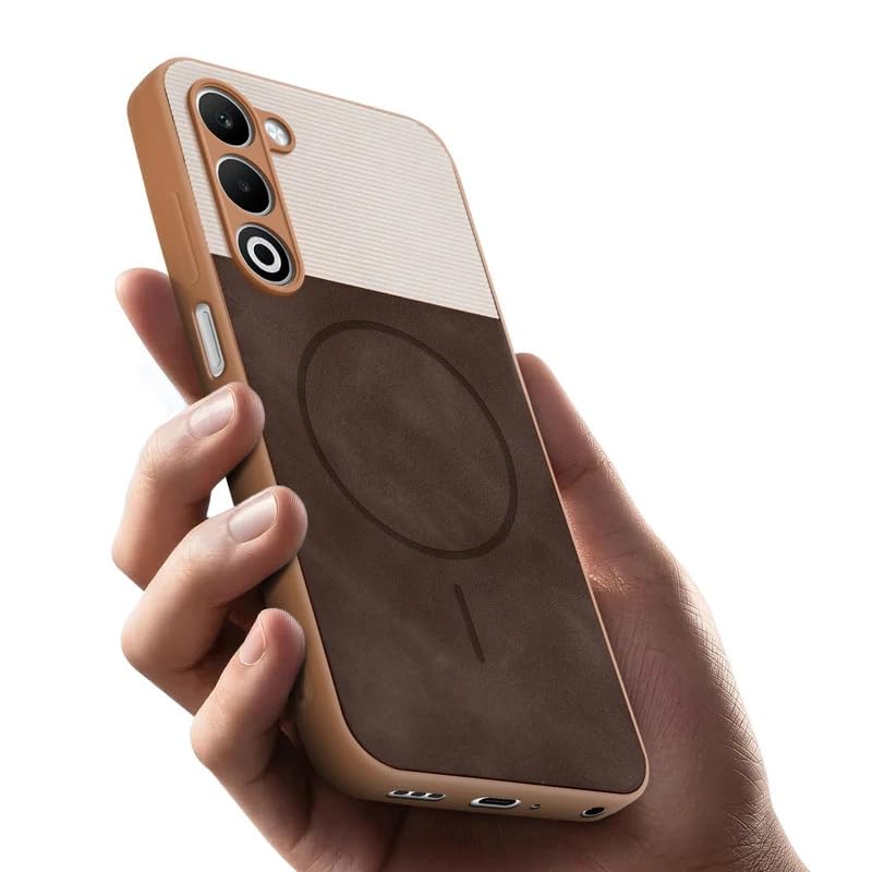 Image of Bintage case Macc-Safe Design Hard Light Weight Back Case | Soft Border Camera Protect | Dual PU Leather Finish Back Cover Compatible for Oppo A5 5G - White & Cherry Brown