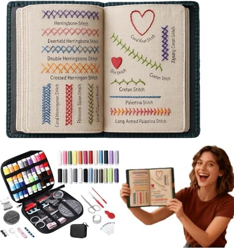 2026 Upgraded Embroidery Stitch Book Kit, 106 Patterns with Tools & Tutorials, 86 PCS Beginner Embroidery Kit, Portable All-in-One Hand Embroidery Book for Adults & DIY Craft Lovers