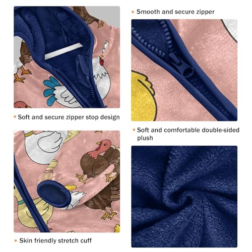 Farm Animals on Pink Toddler Fleece Jacket Girl Boys Hooded Fleece Jacket Coat Warm Outwear Zip-up 3-10T3