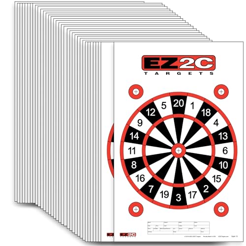 EZ2C Games Four Game Style Target Paper for Gun Shooting Range, Compatible with Handgun, Rifle and Pistol, Made in USA (11x17 inch) (Dart Board Shooting 50)