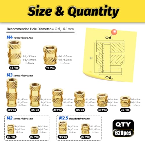 Image of KADRICK 620Pcs M2 M2.5 M3 M4 Heat Set Inserts Kit with Heat Set Insert Tips