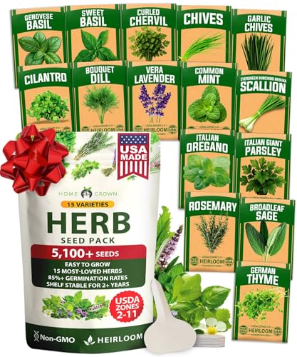 HOME GROWN 15 Herb Seeds for Planting 5,100+ Non-GMO Heirloom Seeds | Extra Large Variety Pack Herb Kit – Indoor Outdoor & Hydroponic | Culinary Seed Set | Grow Your Own Herbs | Gardening Gift
