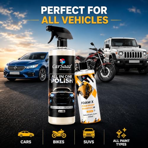 Image of CAR SAAZ All in One Polish 1 L with Foam X Shampoo 200ml Combo | CAR & Bike Polish + Washing Restore Shine and Gives Protection on Multi-surfaces
