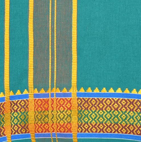 Image of TUNI MANI Men's Panchakacham Dhoti with Angavasthram with Zari Border, Cotton, Size: 9 X 5 (4.0mtr Dhoti, 2.25mtr Towel)