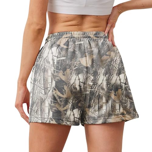 Camo Sweat Shorts for Women Drawstring Elastic Waist Maple Leaf Print Lounge Athletic Shorts with Pockets2