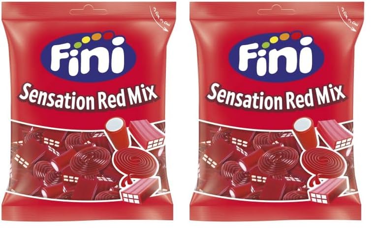 Fini Sensation Red Mix | Surtido de Regaliz Rojo en Forma de Ladrillos, Tacos y Espirales | Geles Dulces | Golosinas y Chuches para Cumpleaños, Navidad, Halloween y Regalos - Bolsa 500 gr