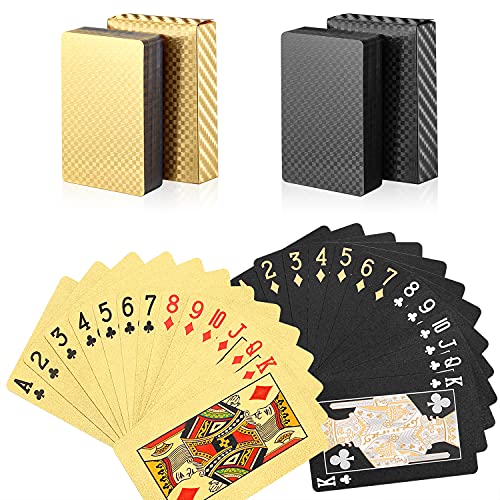 Zayvor 2 Decks Playing Cards Foil Poker Cards Deck of Cards 24K Gold Diamond Foil Poker Cards Waterproof Plastic Cards with Gift Box,Game Tools for Family Game Party- Cool Gold and Black Checkered