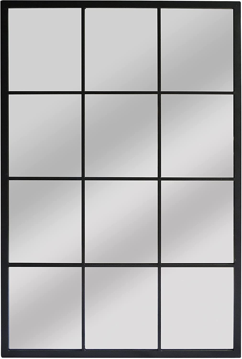 Biznest Black Rectangle Shape Window Mirror Durable Metal Frame Wall Mounted Window Style Metal Wall Mirror Home 90X60cm (Black) Large