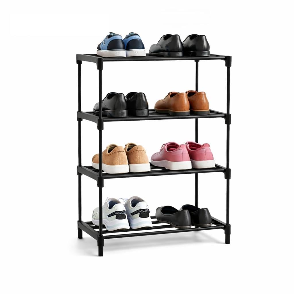 Velcrose Multipurpose 4 Shelves Shoe Rack, Collapsible Shoe Rack Black for Multiuse Storage Rack for Footwear, Toys, Clothes(4 Shelves, Black)-image-48