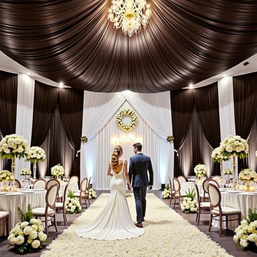 Image of 20ftx15ft Brown Backdrop Curtains for Parties, Wrinkle Free Polyester Brown Photo Backdrop Drapes 4 Panels 15 ft Long Back Drop Cloth for Wedding Birthday Photography Background Party