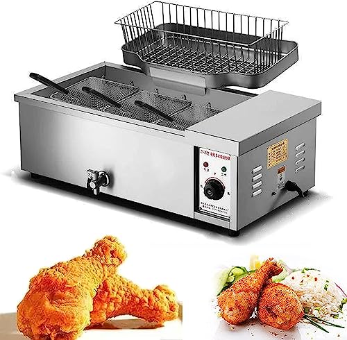 Cesta de freidora de grasa comercial Freidoras comerciales para el hogar con canasta, 12L 25L Capacidad total Tanque de grifo de acero inoxidable Freidora profunda 3000W 4000W para freír pol
