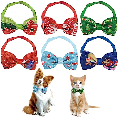 Bekecidi 6 Stück Weihnachts-Hundehalsband, Katzen- und Hunde-Fliege, Verstellbares Halsband Mit Schleife, Fellpflege-Accessoire, Weihnachtskostüm für Kleine Hunde, Katzen, Welpen