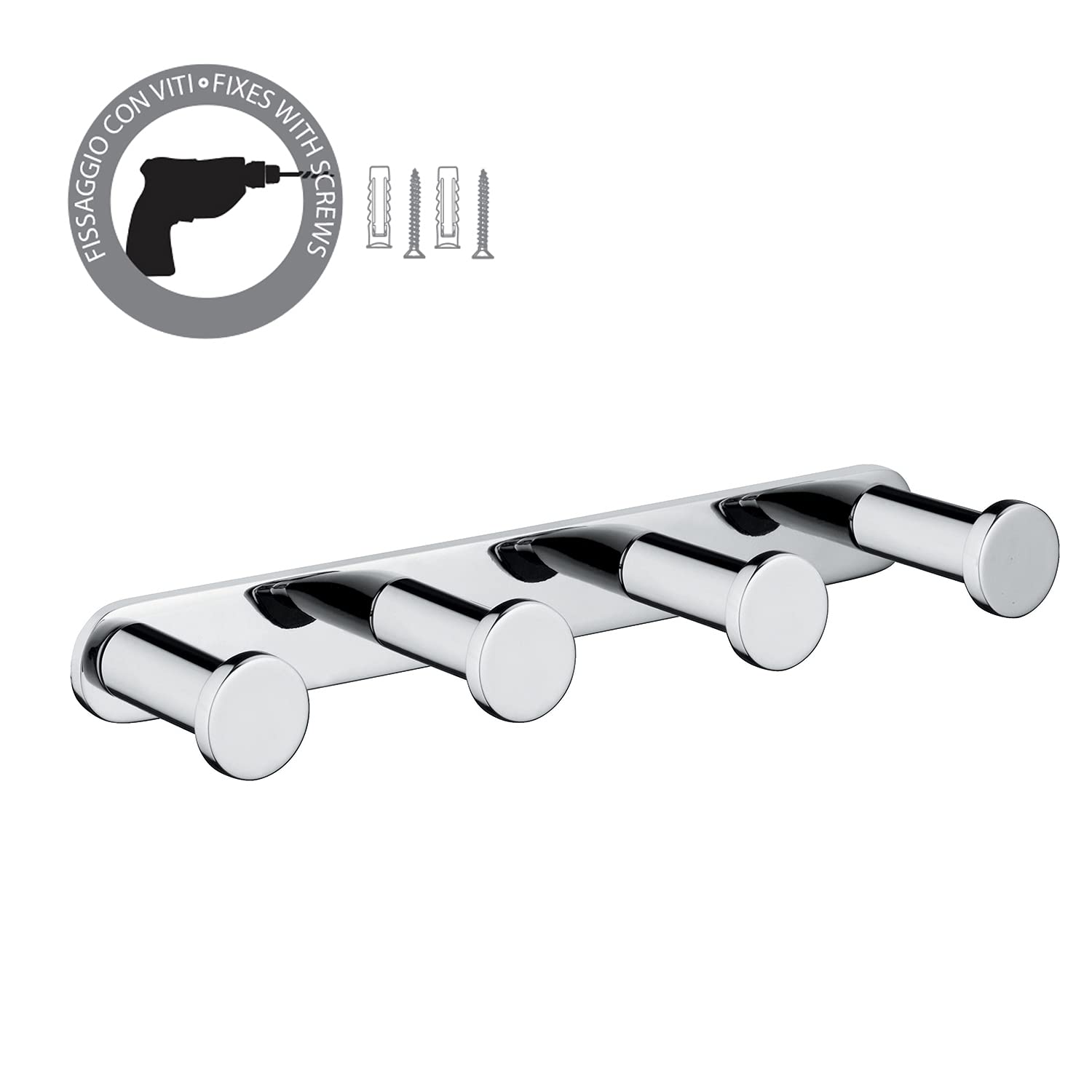 GEDY G-Canarie Appendiabiti multiplo (4 ganci) Cromato, Dimensione 1,8 X 17,2 X 3,5 CM peso 0,214 KG, Gancio appendiabiti realizzato in Cromall, Ottone e Vetro, Anni di garanzia 2, Design R&S Gedy