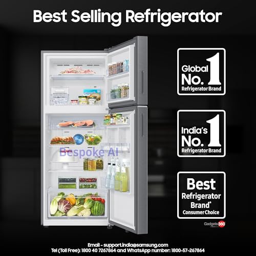 Image of Samsung 396 L, 2 Star, Convertible 5-in-1, Digital Inverter, Frost Free Double Door, Bespoke AI WiFi Enabled Refrigerator (RT41DG6A2BSLHL, Ez Clean Steel /Real Steel, Silver)