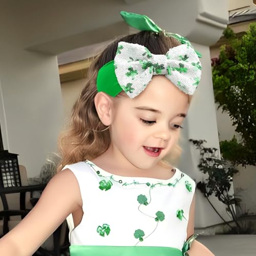 St Patricks Day Bow Baby Girl Hair Bows Clover Headbands Sequins Large Bows Green Hair Accessories Shamrock Headbands for Girls Infants Toddlers3