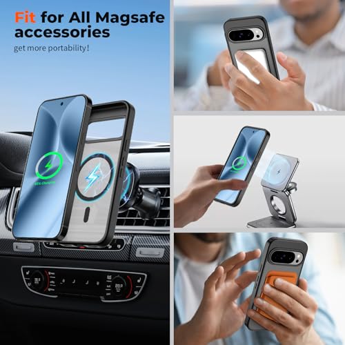 Image of SUPFINE Magnetic for Google Pixel 10 Pro XL Case with Screen Protector, (Built-in Magnets) ((Military Grade Drop Protection) Slim Translucent Shockproof Phone Case,Black