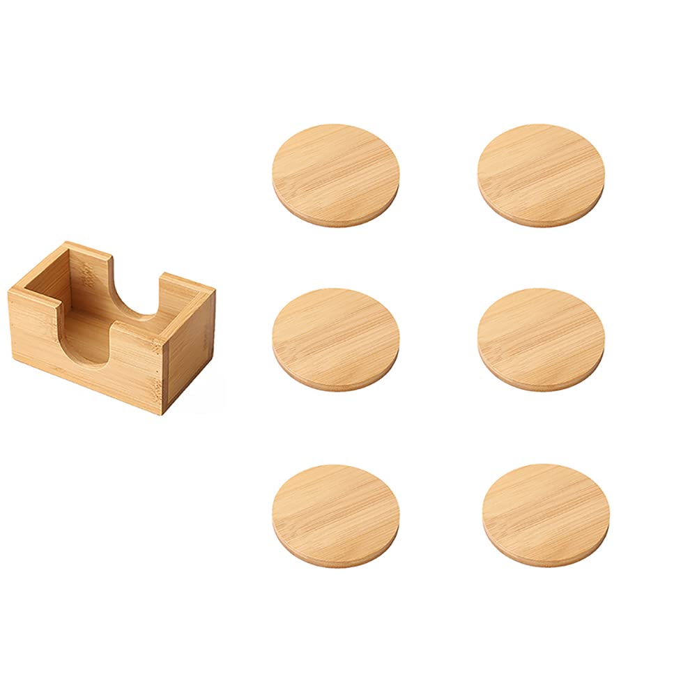 Lekla- 6Pcs/Lot Bamboo Coaster Cup Holder With Base Drink Coasters Cup Holder Pads Insulated Round Cup Mats Creative Home Office Table Decor Tea Cup Natural Home Decor (Round)