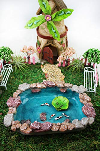 NW Wholesaler Fairy Garden Miniature Koi Pond - 8 Inches - Pond for Fairy Gardens, Enchanted Gardens, Dollhouses, and Miniature Gnome Gardens