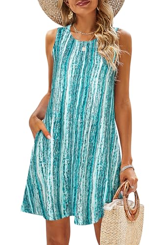 Image of SimpleFun Summer Dresses for Women Beach Floral Tshirt Sundress Casual Pockets Boho Tank Dress