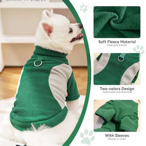 Image of Small Fleece Dog Sweater with Leash Ring Soft Warm Fall Winter Dog Clothes Cute Cat Apparel Puppy Sweaters Classic Pullover Doggy Sweatshirts Chihuahua Costumes Cat Outfits(Green,XL)