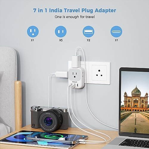 Tessan TS-161-IN-C India Plug Adapter 2 Pack, Tessan Type D Travel Adapter thumb #1