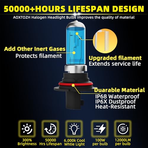 Image of HeadLight Bulbs Fit for 2000-2004 Ford Excursion,9007 High Low Beam Light Bulbs 9145 Fog Light License Plate Lights Combo,Halogen HeadLight,300% Brightness,Plug and Play,6000K White,6 Pcs