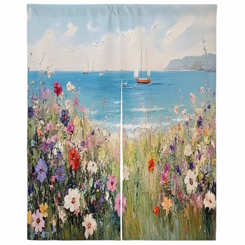 Lalirulero のれん 遮光 幅100x丈200cm おしゃれ 暖簾カーテン 間仕切り 仕切り 防寒 防音 目隠し 厚手 和風 出入り口 グッズ 寝室 玄関 キッチ リビング 春夏秋冬 風景 油絵 花 春 海