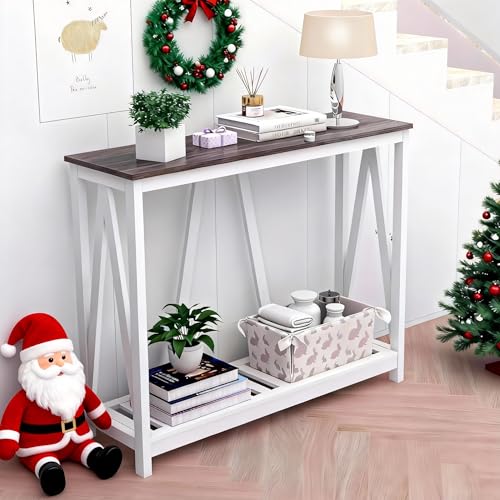 UYIHOME Farmhouse Console Table for Entryway, 39.3 Inch Small Entryway Table with Storage Shelf, Hallway Table & Entry Table, Narrow Behind Couch Table for Foyer, Living Room, Dark Oak