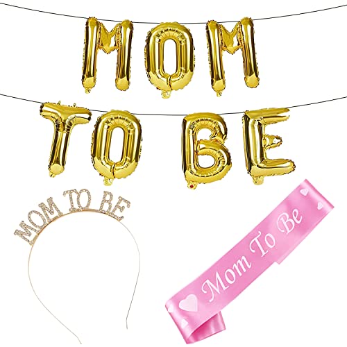 Image of Rozi Decoration Golden Theme Mom To Be Decoration Items Set, Baby Shower Decoration Items for Home Marathi, Mom To Be Decoration Set Combo Pack of 9 Pcs