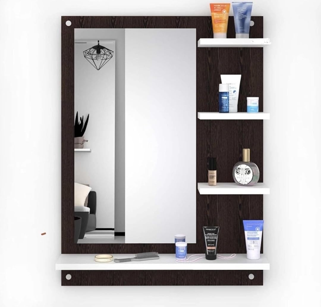 iAnanas Wall Mounted Dressing Table Stand | Engineered Wood Wooden Vanity Unit with Shelf | Space Saving Modern Dressing Table for Bedroom & Living Area (Walnut Finish, 60x80 cm)-image-47