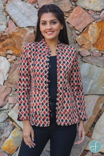 Image of Reversible Jacket for Women | Double Sided Quilted Jacket | Reversible Winter Jacket for Women | Stylish Ethnic Printed Jacket | Warm & Comfortable Casual Outerwear