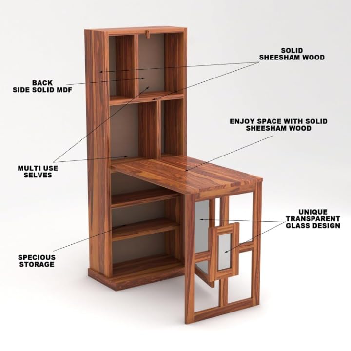 Image of SUNCOM Solid Sheesham Wooden Bar Cabinet for Home - Wooden Wine Rack for Home Bar - Foldable Modern Bar with Shelves & Glass Door Storage (Natural Finish)