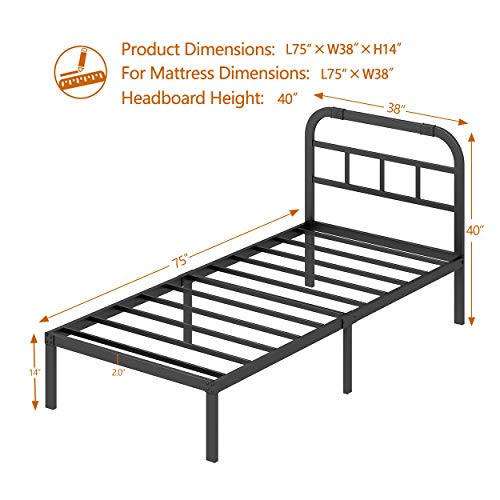 Buy Twin Size Bed Frame with Headboard, ZIYOO 3000LBS Heavy Duty Bed