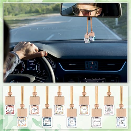Image of 50 Pack Christian Thank You Gift Bulk for Mother Hanging Car Air Freshener Diffuser Empty Essential Oil Glass Car Bottle Employee Team Appreciation Gift for Christian Sunday School(Square)