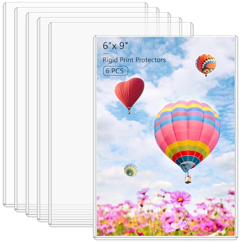 AKONEGE 6PCS 6 x 9 Rigid Print Protectors Clear Hard Plastic Large Card Sleeves for Jumbo Card Top Loading Rigid Card Sheet Protectors for Postcards Photos Trading & Sports Cards