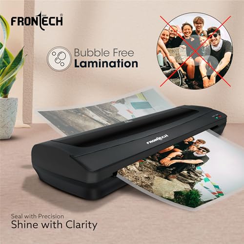 Image of FRONTECH A4 Laminator, Hot & Cold, 250mm /min, Bubble-Free, Portable for Office, School & Home, Supports 80 /125 Mic Pouches (LAM-0004 Black)