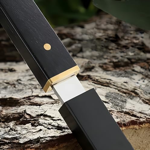 Image of Wizbiz Japanese Style Mini Pocket Katana Kitchen Knife with Sheath - Ebony Handle, Stainless Steel - Perfect for Fruit Vegetable Slicing,Chopping,Gifting & Restaurant Use