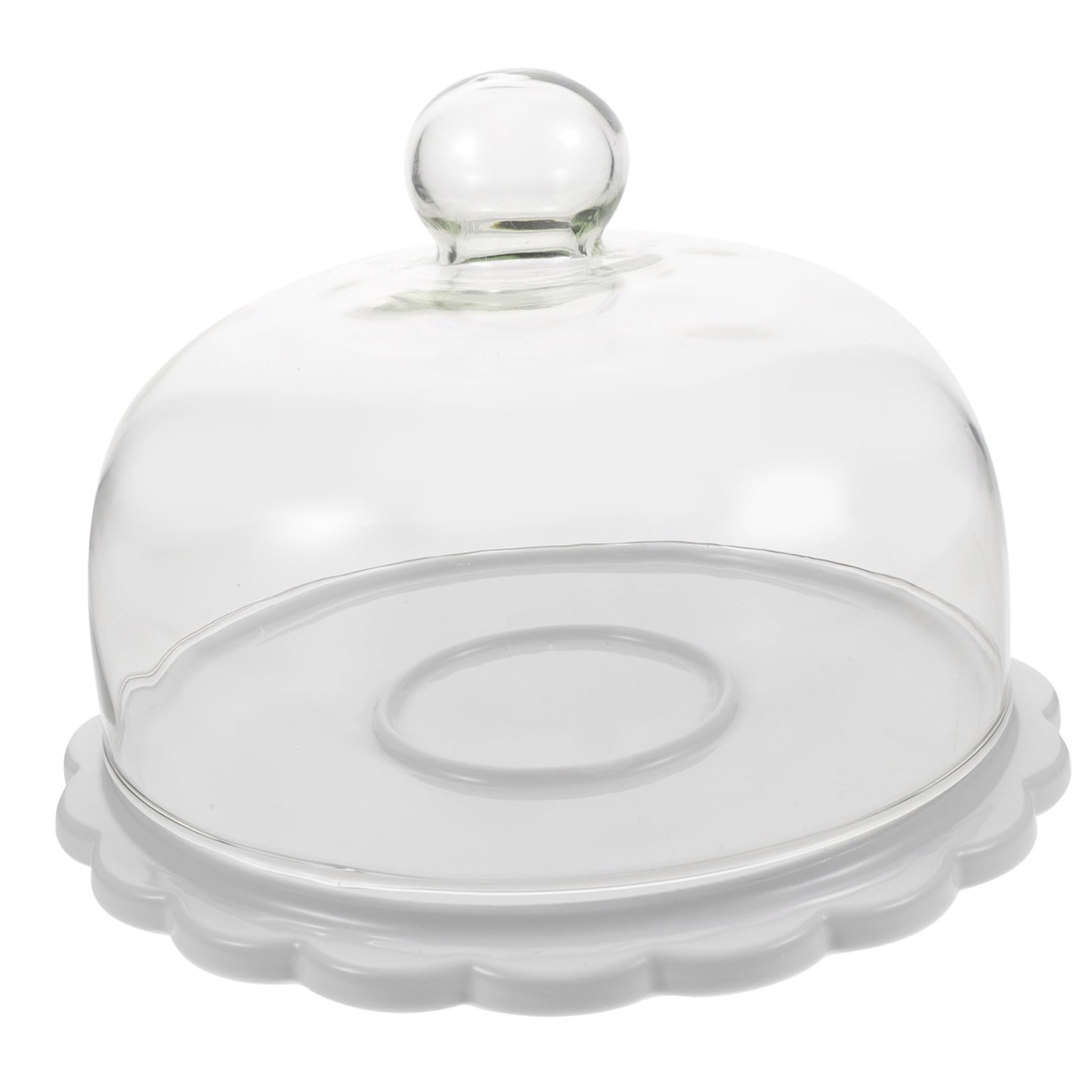 CHILDWEET Soporte para Tartas Redonda de Cerámica con Tapa de Vidrio white para Bodas y Cumpleaños, Protege Alimentos con Diseño Elegante