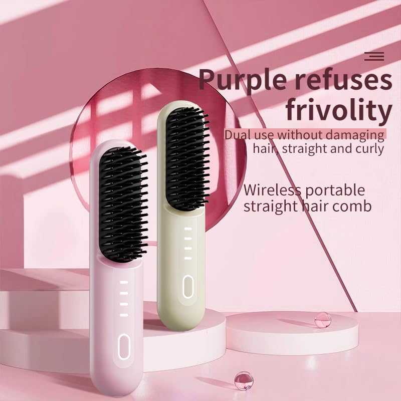 Cepillo alisador de cabello inalámbrico 2 en 1 rosa miniatura 2