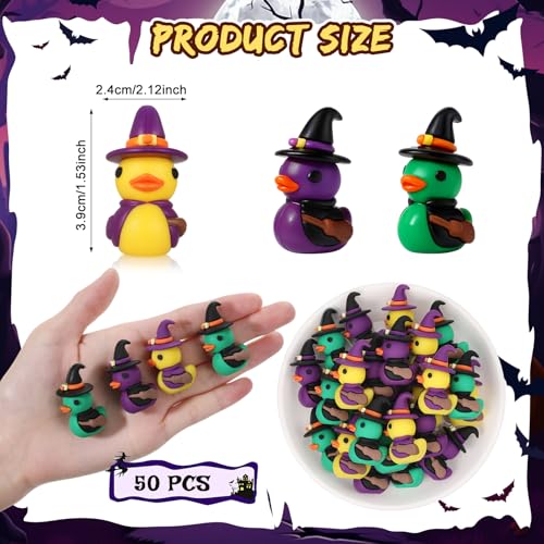 Image of Gejoy 50 Pcs Mini Witch Rubber Ducks Small Assorted Halloween Duck Figurines Bulk for Ducking Party Favors Halloween Carnival Supplies