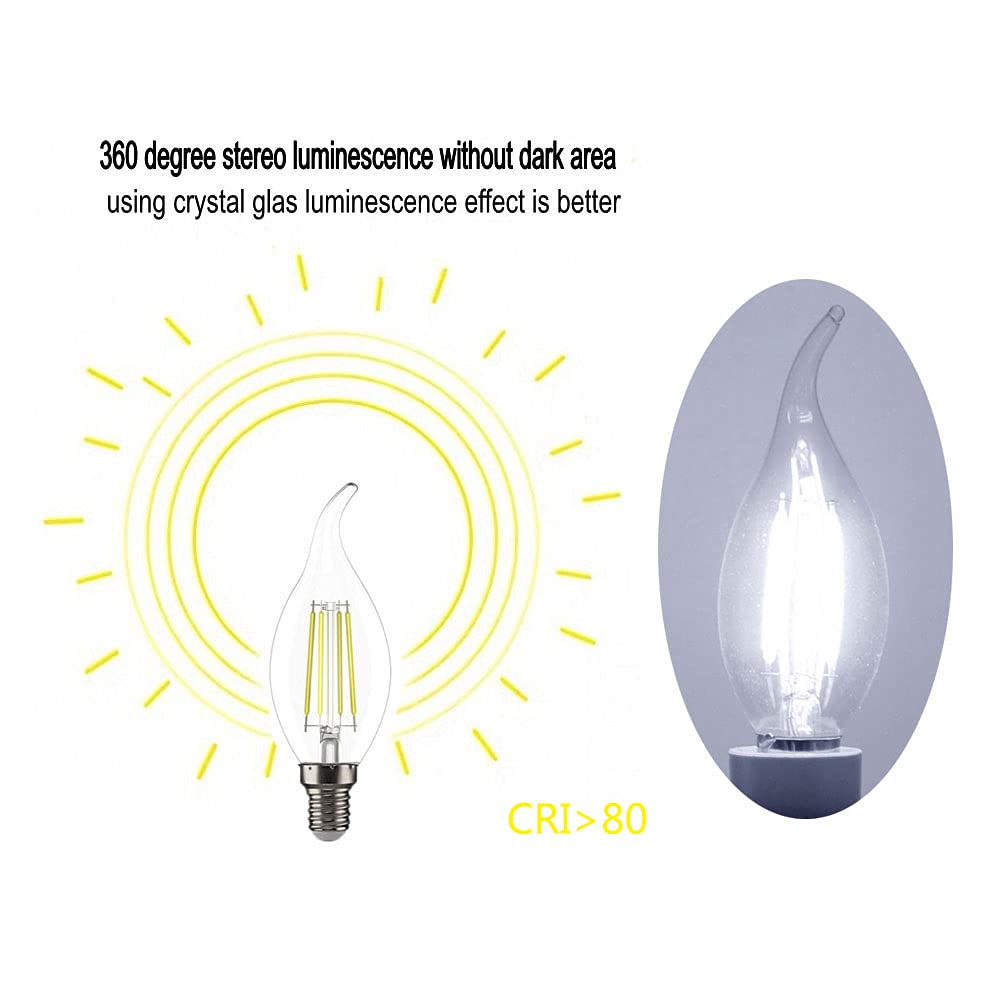 Ruihua E14 6W LED Filament Glühbirne Kaltweiß 6500K (Entspricht 60W Halogenbirne) Nicht Dimmbar Kleine Vintage Energiesparlampe 600LM Edison Schraube C35 Kerzenbirnen,Packung mit 20