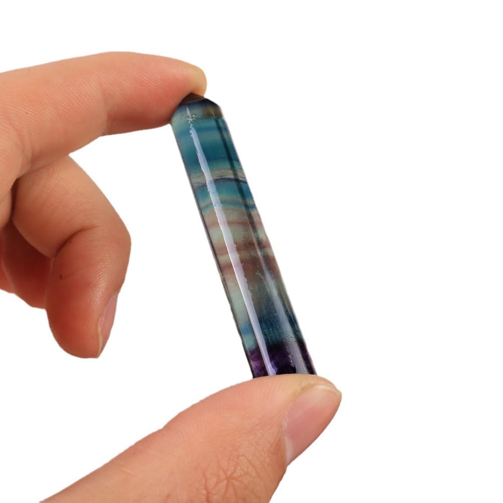 QWZTAEOZA Crystal Rainbow Fluorite Round Single Pointed Column Amethyst Quartz Wand for Yoga Balancing Meditaion Home Ornaments Decor,60~70mm