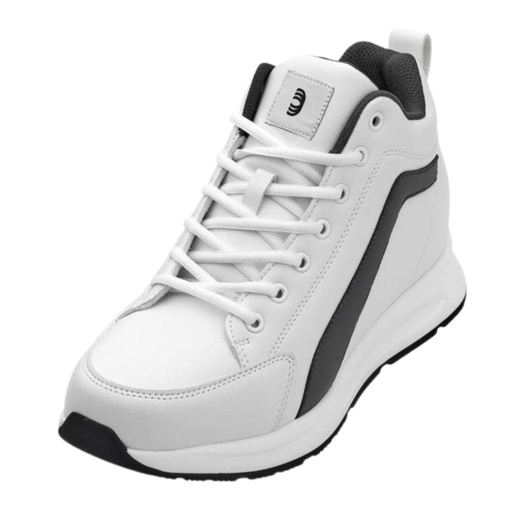 CALTO Men's Invisible Height Increasing Elevator Shoes - White Fashion Mid Top Basketball Sneakers - 3.2 Inches Taller - S23305- Size 12 D(M) US